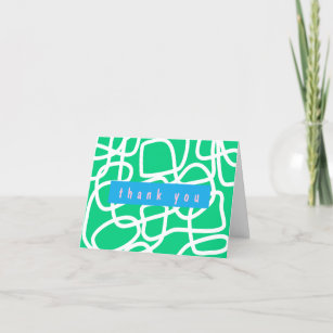 Modern Abstract Lines Green White Cute Whimsical Thank You Card