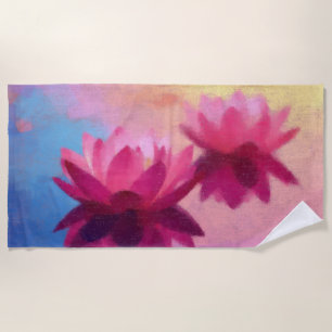 Modern Abstract Lotus Flowers Beach Towel