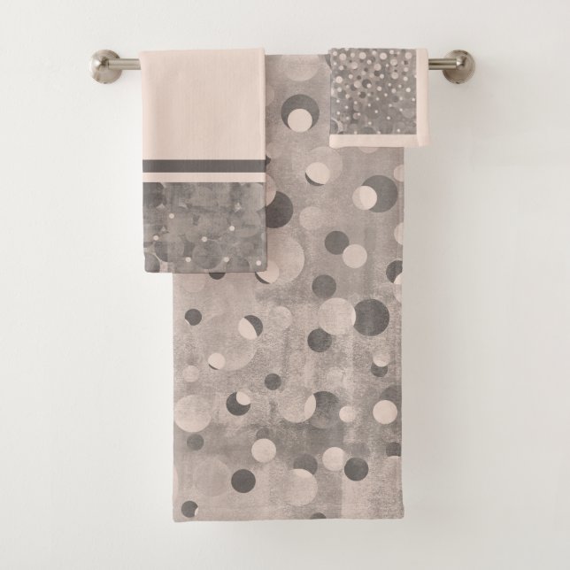 Modern Abstract Mallow Grey Polka Dots patterned 2 Bath Towel Set (Insitu)