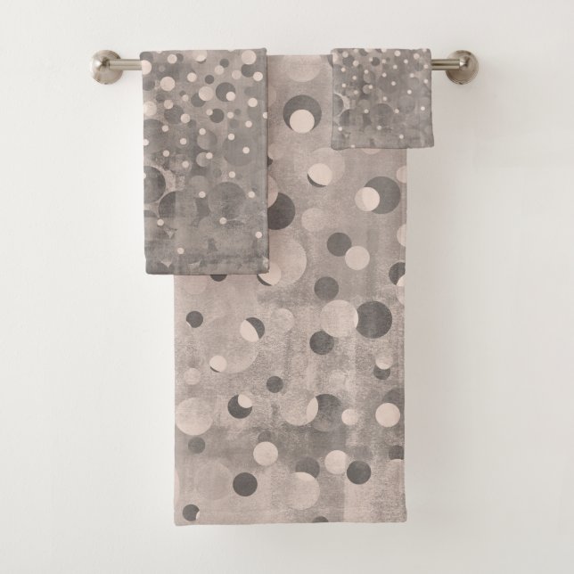 Modern Abstract Mallow Grey Polka Dots patterned Bath Towel Set (Insitu)