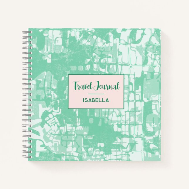 Modern Abstract Map Green Pattern Travel Journal (Front)