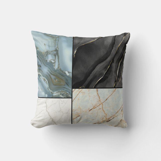 Modern Abstract Marble Agate Geometric Block Cushion (Front)