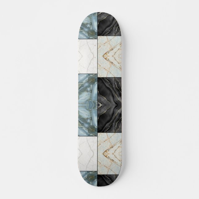 Modern Abstract Marble Agate Geometric Block Skateboard (Front)