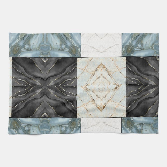Modern Abstract Marble Agate Geometric Block Tea Towel (Horizontal)