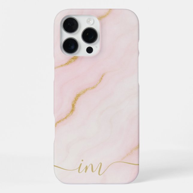 Modern Abstract Marble Design with Initials & Name iPhone Case (Back)