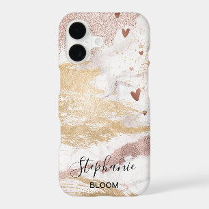 Modern Abstract Marble Rose Gold Foil with Hearts