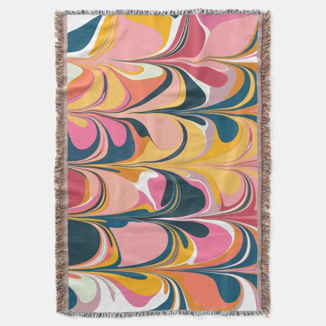 Modern Abstract Marble Swirl in Pink and Yellow Throw Blanket (Front Vertical)