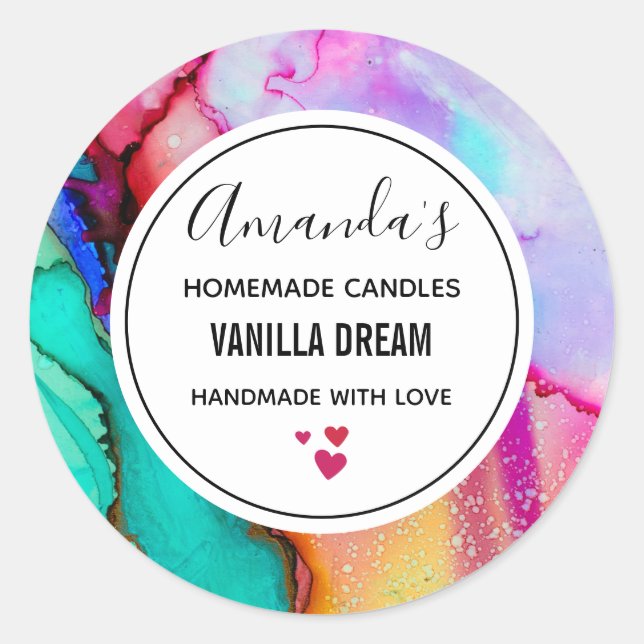 Modern Abstract Marble Watercolor Business Classic Round Sticker (Front)