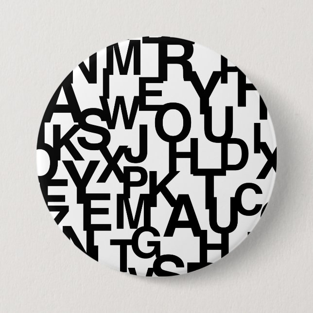 Modern, abstract, messy pattern with letters 7.5 cm round badge (Front)