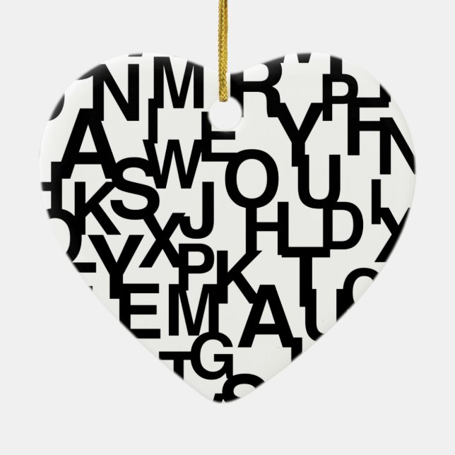 Modern, abstract, messy pattern with letters ceramic tree decoration (Back)