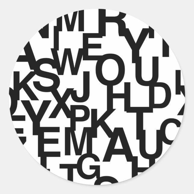 Modern, abstract, messy pattern with letters classic round sticker (Front)