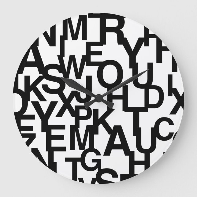 Modern, abstract, messy pattern with letters large clock (Front)