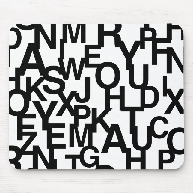 Modern, abstract, messy pattern with letters mouse pad (Front)