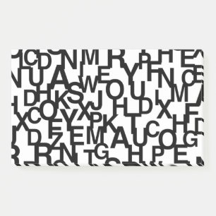 Modern, abstract, messy pattern with letters post-it notes