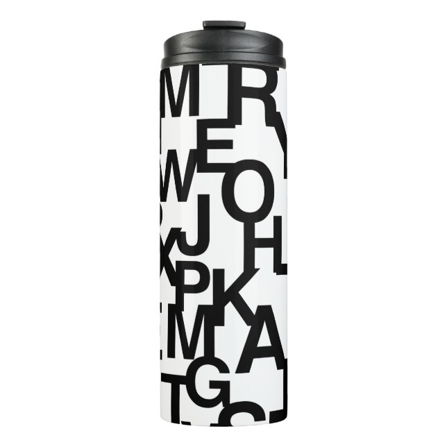 Modern, abstract, messy pattern with letters thermal tumbler (Front)
