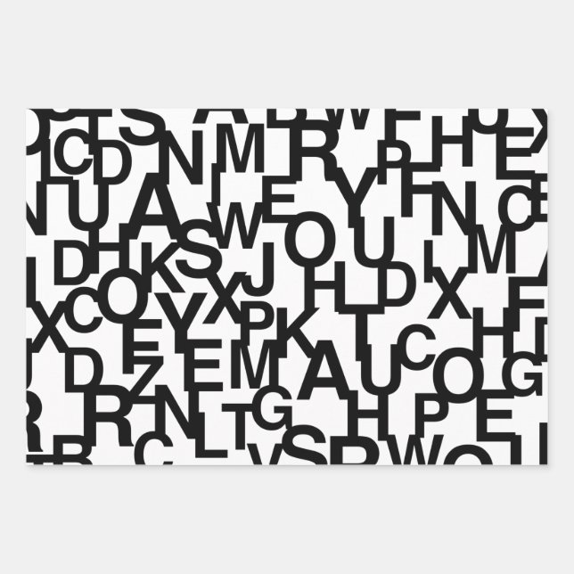 Modern, abstract, messy pattern with letters wrapping paper sheet (Front)