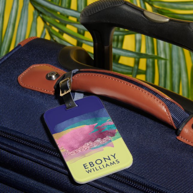Modern Abstract Metallic Paint Brush Strokes Luggage Tag (Front Insitu 1)