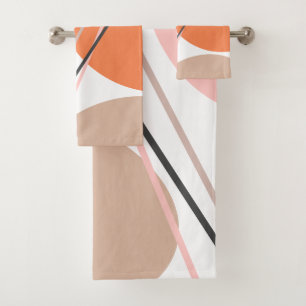 Modern Abstract Mid Century Pink Beige Bath Towel Set