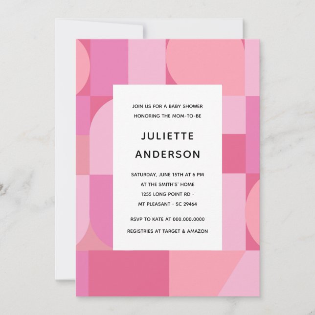 Modern Abstract Minimalist Pink Girl Baby Shower Invitation (Front)