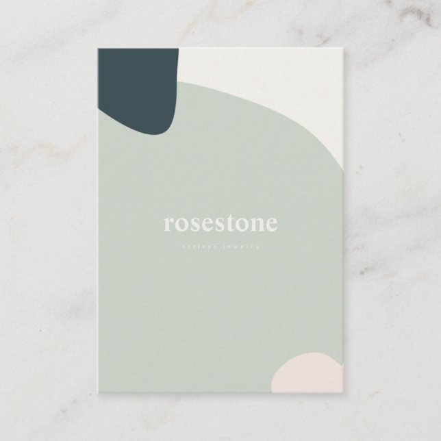 Modern Abstract Mint Green Teal Pastel Pink Shapes Business Card (Front)