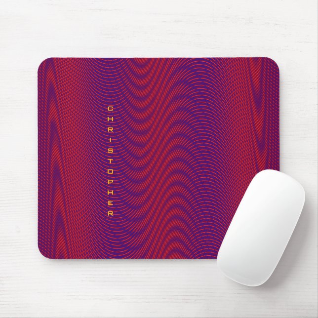   Modern Abstract Moiré Effect Purple Red Add Name Mouse Pad (With Mouse)