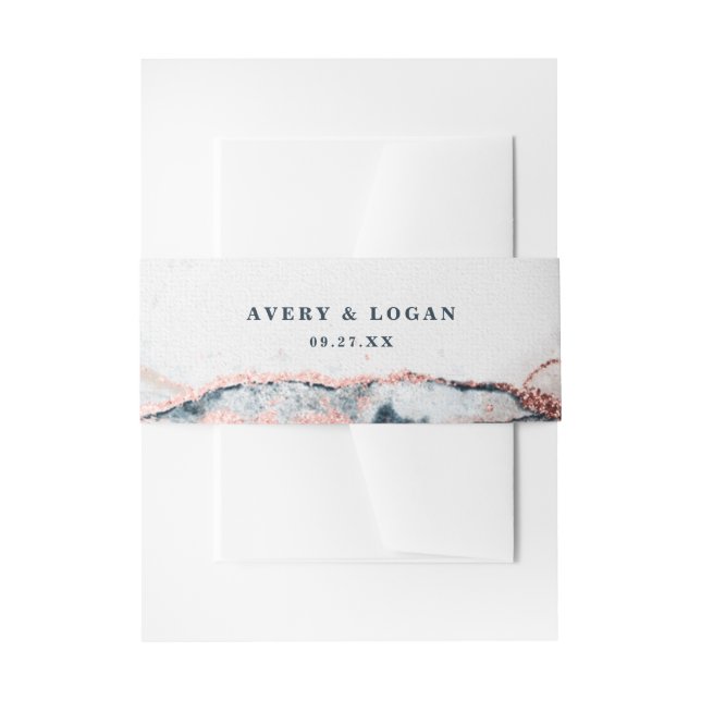 Modern Abstract Moonlight Navy Blue Wedding Invitation Belly Band (Front Example)