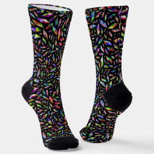 Modern abstract multicolored diamonds on black socks