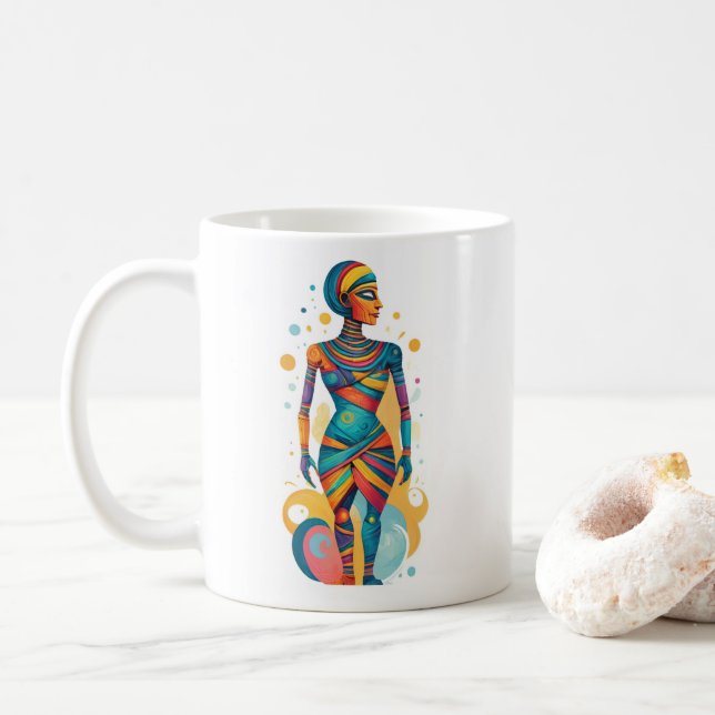 Modern Abstract Mummy Artwork with Bright Colours  Coffee Mug (With Donut)