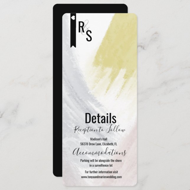 Modern Abstract Mustard Blush Wedding Details Invitation (Front/Back)