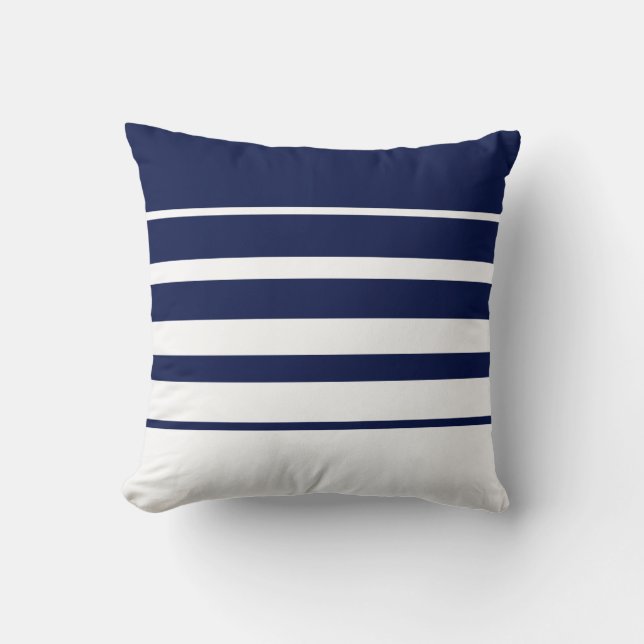 Modern Abstract Navy Blue & White Striped Cushion (Front)