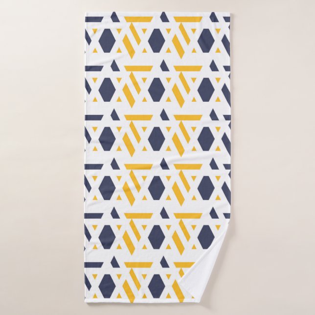 Modern, abstract, navy blue, yellow, white pattern bath towel (Bath Towel)