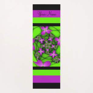 Modern Abstract Neon Pink Green Fractal Art Name Yoga Mat