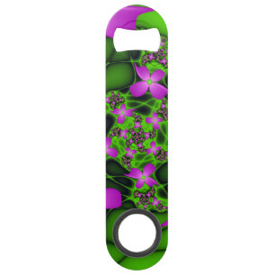 Modern Abstract Neon Pink Green Fractal Flowers
