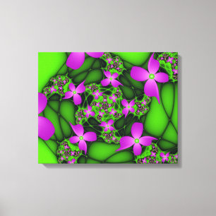 Modern Abstract Neon Pink Green Fractal Flowers Canvas Print
