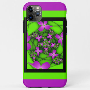 Modern Abstract Neon Pink Green Fractal Flowers Case-Mate iPhone Case
