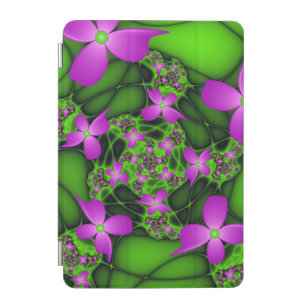 Modern Abstract Neon Pink Green Fractal Flowers iPad Mini Cover