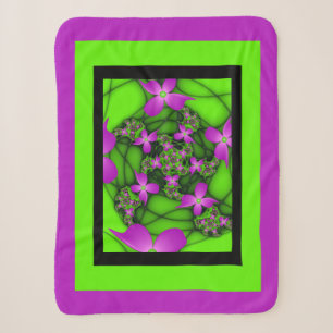 Modern Abstract Neon Pink Green Fractal Flowers Sherpa Blanket