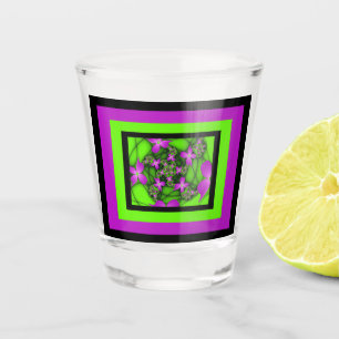 Modern Abstract Neon Pink Green Fractal Flowers Shot Glass