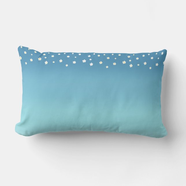Modern abstract ocean blue gradient & flowers lumbar cushion (Front)