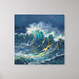 Modern Abstract Ocean -Teal Coastal Canvas-Art II Canvas Print