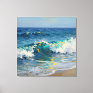 Modern Abstract Ocean -Teal Coastal Canvas-ArtVIII Canvas Print