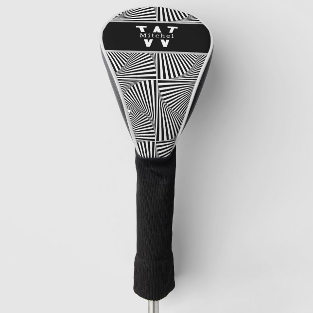 Modern Abstract Optical Illusion Personalised Golf Head Cover (Front)