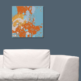 Modern Abstract Orange and Blue Splatter Art Faux Canvas Print