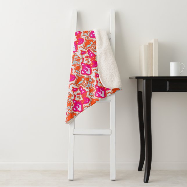 Modern Abstract Orange Pink Blue Pattern Throw Pil (In Situ)