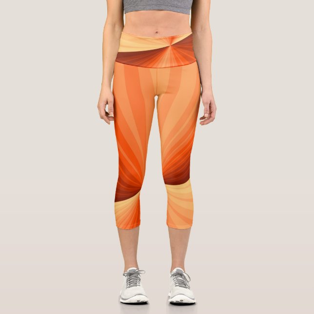 Modern Abstract Orange Red Vanilla Graphic Fractal Capri Leggings (Front)