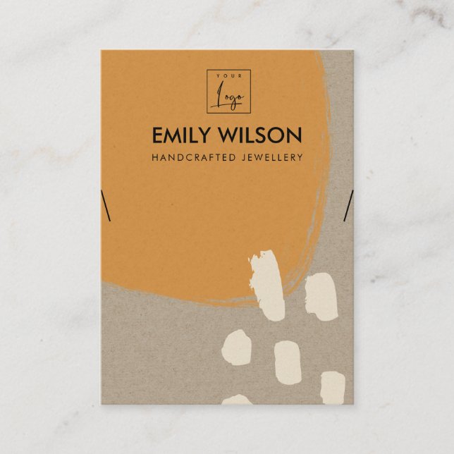 MODERN ABSTRACT ORANGE RUST KRAFT NECKLACE DISPLAY BUSINESS CARD (Front)