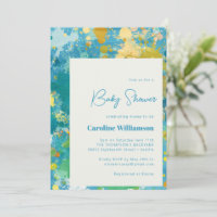 Modern Abstract Paint Art Cool Blue Baby Shower 