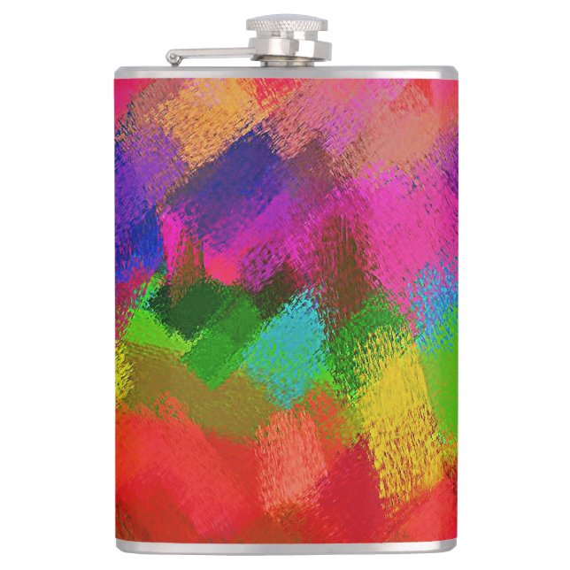 Modern Abstract Paint Colour Brush Stroke Hip Flask (Front)