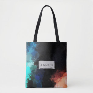 Modern Abstract Paint Splatters Black Orange Blue Tote Bag