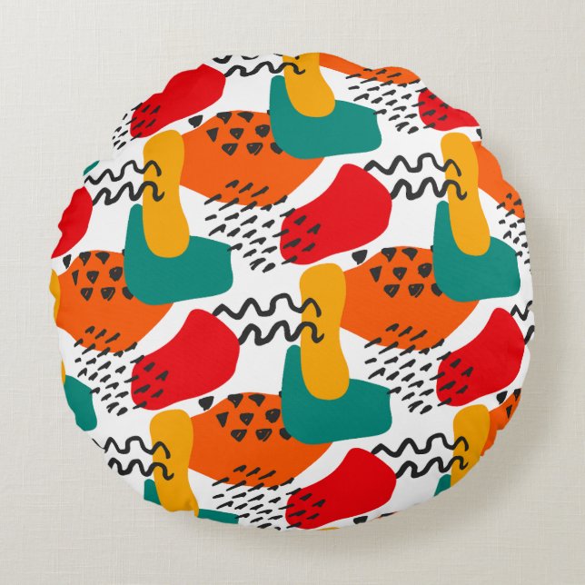 Modern Abstract Paint Strokes Pattern Round Cushion (Front)